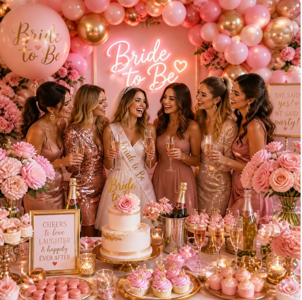 EVJF — Bride to Be, champagne et décoration rose gold