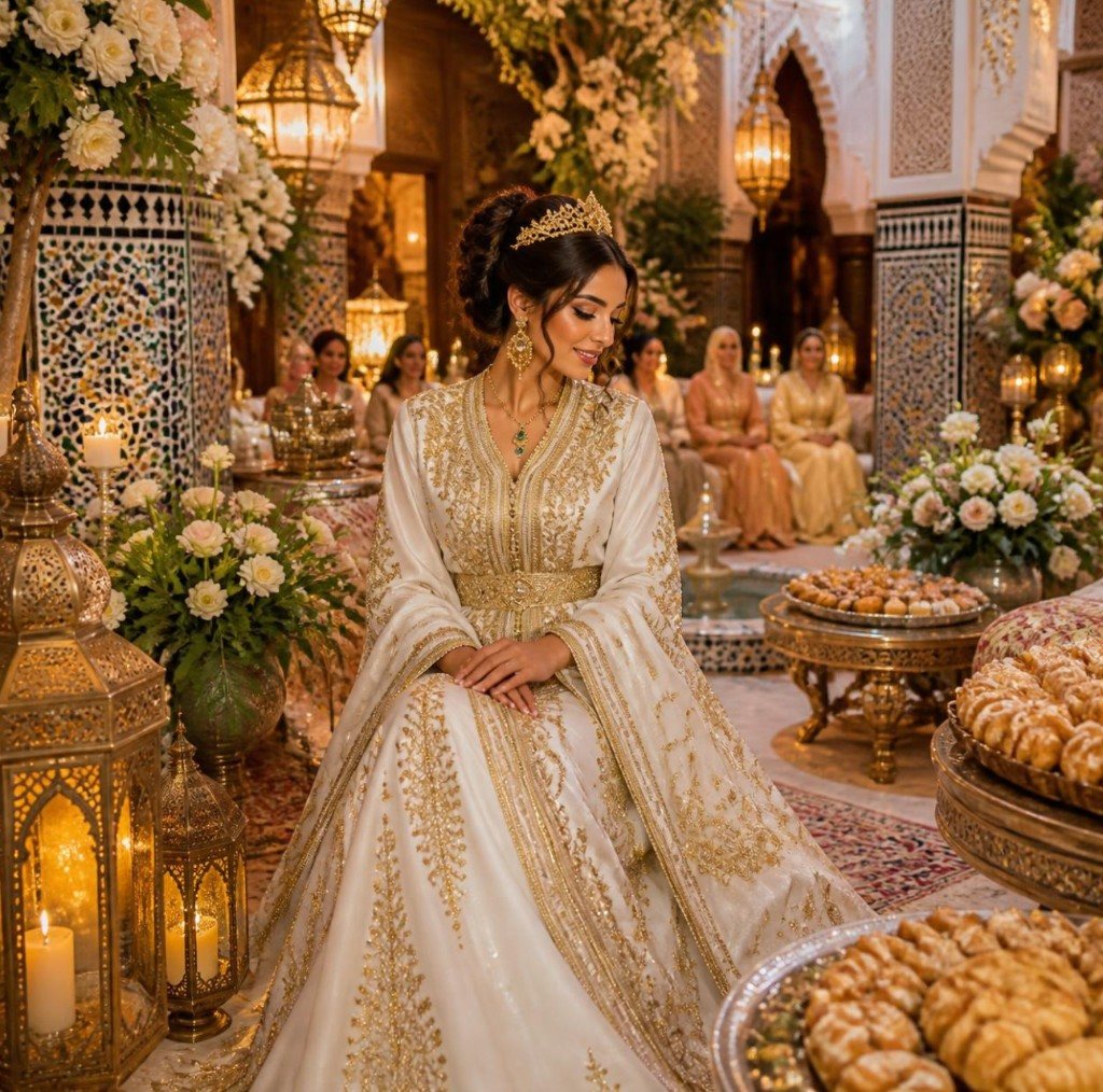 Célébration marocaine traditionnelle — takchita et lanternes